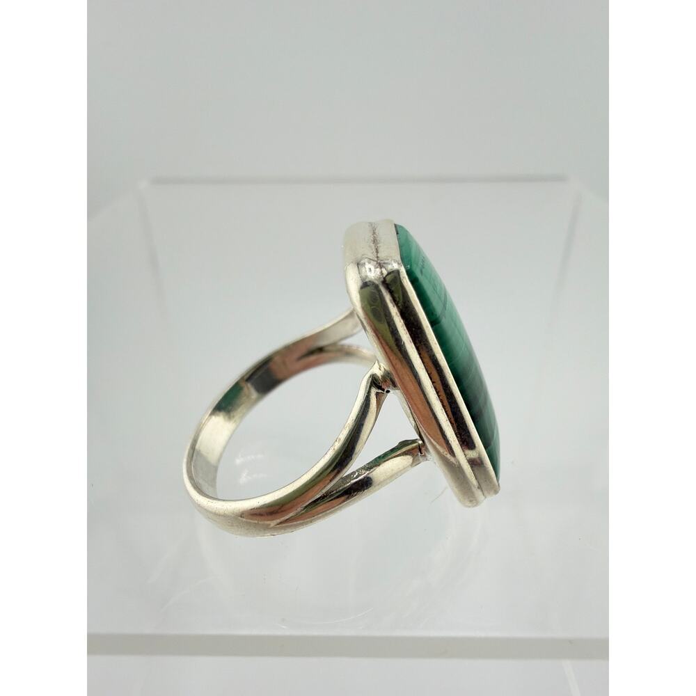 Rectangular Malachite Vintage Style Split Shank 925 Sterling Silver Ring SZ 8.5 - Picture 5 of 7